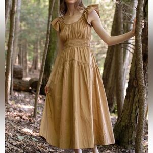 Women’s Maxi Dress in Camel with Ruffle Sleeves